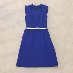 Blue dress with ruffled collar and belt